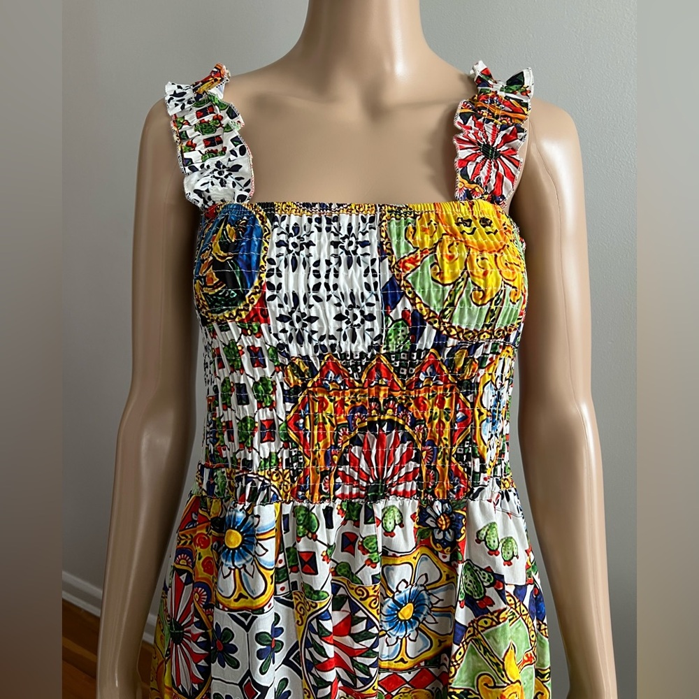 Bellambra 100% Cotton Made In Italy Multi Floral Midi Dress Size L - Picture 3 of 12